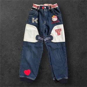 Sanrio‎ Hello Kitty Kids Denim Girls Jeans Rainbow Stripe Waist Heart Patch